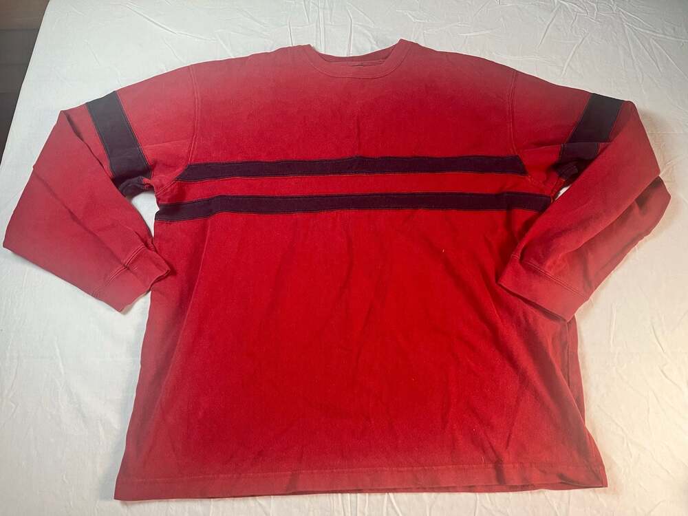 Vintage Abercrombie & Fitch Outdoor Red and Navy Striped Long Sleeve Shirt Large